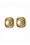 Gold color textured pearl square earrings