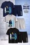Children's Ayicik Syh Surf Hat Special Printed Crew Neck 3-Piece T-Shirt - Shorts Set