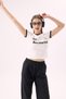 Crep Women's Santorini Printed Contrast Ribbed Crop T-Shirt Crew Neck Slim Fit Cotton Ribbed Ecru - 6