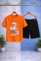 Children's Girls with Teddy Bear Suitcases Special Printed Crew Neck 3-Piece T-Shirt - Shorts Set - 3