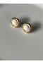 Gold color textured pearl round earrings - 2