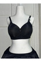 Women's C Cup Stripe Patterned Gathering Black Bra