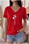 Flower Branches Printed Women's Oversize V-Neck T-Shirt