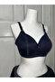 Women's C Cup Striped Patterned Gathering Navy Blue Bra
