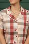 Women's Heart and Plaid Patterned Shirt Collar Short Sleeve Long Cool Milan Fabric Pajama Set - 2