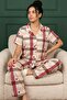 Women's Heart and Plaid Patterned Shirt Collar Short Sleeve Long Cool Milan Fabric Pajama Set