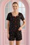 Women's Tiny Strawberry Patterned Ribbed V-Neck Short Sleeve Shorts Cool Viscose Camisole Pajama Set
