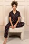 Women's Heart Patterned Shirt Collar Short Sleeve Long Cool Touch Milan Fabric Pajama Set - 3