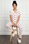 Women's Heart Patterned Shirt Collar Short Sleeve Long Cool Touch Milan Fabric Pajama Set - 3