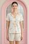 Women's Tiny Floral Patterned Ribbed V-Neck Short Sleeve Shorts Cool Viscose Camisole Pajama Set