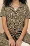 Women's Leopard Patterned Shirt Collar Short Sleeve Long Cool Milan Fabric Pajama Set - 2