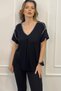 Women's Black Blouse with Piping Detail on Collar and Sleeves - 5