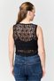 Women Crew Neck Mesh Sleeveless Tank Top, Black - 2