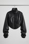 New Season High Collar Corset Biker Crop Women's Black Leather Jacket - 4