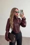 New Season High Collar Corset Biker Crop Women's Black Leather Jacket - 6