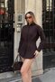Brown Women's Poplin Shirt with Pencil Detail at the Waist - 4