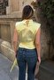 Yellow Padded Half Fisherman Shoulder Draped Tie Detail Women's Satin Blouse - 5
