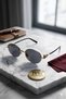 Luna |   Oval Frame Stylish Button Detail Modern Sunglasses Unisex Glasses