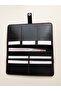 Genuine Leather Black Portfolio Long Unisex Wallet with Card & Phone & Passport Holder Compartments - 5
