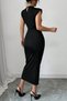 New Season Women's Semi-Turtleneck Short Sleeve Floral Accessory Detailed Midi Diver Dress - 7