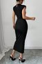 New Season Women's Semi-Turtleneck Short Sleeve Floral Accessory Detailed Midi Diver Dress - 3
