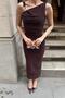 Brown Asymmetrical Collar Thick Straps Draped Buckle Detail Women's Sandy Dress - 5