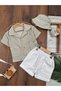 3-Piece Summer Baby Boy Set with Safari Hat, Striped Muslin Shorts with Pocket Detail - 2