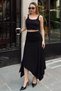 Black Waist Detailed Asymmetrical Cut Slit Women's Sandy Midi Skirt