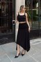 Black Waist Detailed Asymmetrical Cut Slit Women's Sandy Midi Skirt - 4
