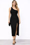 Asymmetric Collar Ottoman Fabric Midi Dress