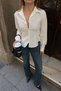 White Nola Short Waist Seated Women's Poplin Shirt with Pleated Detail - 5