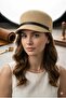 Women's Straw Raffia Knitted Cap Hat with Band Detail Summer Model