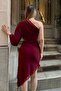 Burgundy Stella Side Cut-Out Asymmetrical Cut Lace Detail Women's Sandy Dress - 6