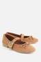 Women's Tan Suede Bowknot Band Ballet Flats - 2