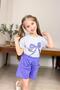 Girl's Digital Ribbon Printed T-Shirt and Lilac Shorts Set with Bow Pocket Detail - 4