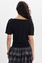 Women's Slim Fit Tight Fitting Short Bat Sleeve Boat Neck Black T-Shirt Blouse - 6