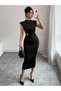 Women's Semi-Crew Neck Short Sleeve Midi Dress with Accessory Detail, Special Occasion, Event-Graduation Dress - 4
