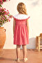 Girl's Summer Dress with Collar Detail and Front Buttons in Red - 3
