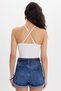 Women's Slim Fit Sleeveless Crew Neck Lace-Up Back Detail Ecru Blouse - 6