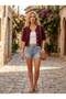 Lou Retro Openwork Short Cardigan Women's Burgundy - 4