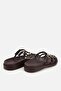 Women's Brown Gold Buckled Strips Thick Sole Slipper - 4
