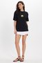 Women's Oversize Wide Cut Short Sleeve 100% Cotton Flowy Printed Black T-Shirt Blouse Blouse - 3