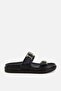Women's Black Gold Buckled Strips Thick Sole Slipper