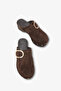 Nova Women's Genuine Leather Padded Slippers - Brown Suede - 3