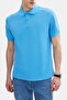 Sky Blue Regular Fit Knitted Collar T-Shirt - 3