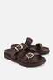 Woman's brown gold Buckled striped thick sole Slipper - 2