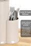 Countertop Knife Holder with Compartments - Spoon Ladle Knife Stand Kitchen Organizer Beige - 3