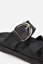 Women's Black Buckled Cross-Strapped Thick Sole Slipper - 5