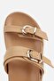Women's Nude Gold Buckled Strips Thick Sole Slipper - 5