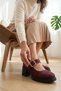 Genuine Leather Burgundy Nubuck Heeled Mary Jane Women's Shoes with Buckle and Strap Mid-Heel Classic Heels - 4
